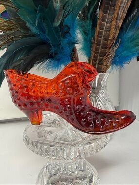 Vintage Fenton Amberina Hobnail Slipper